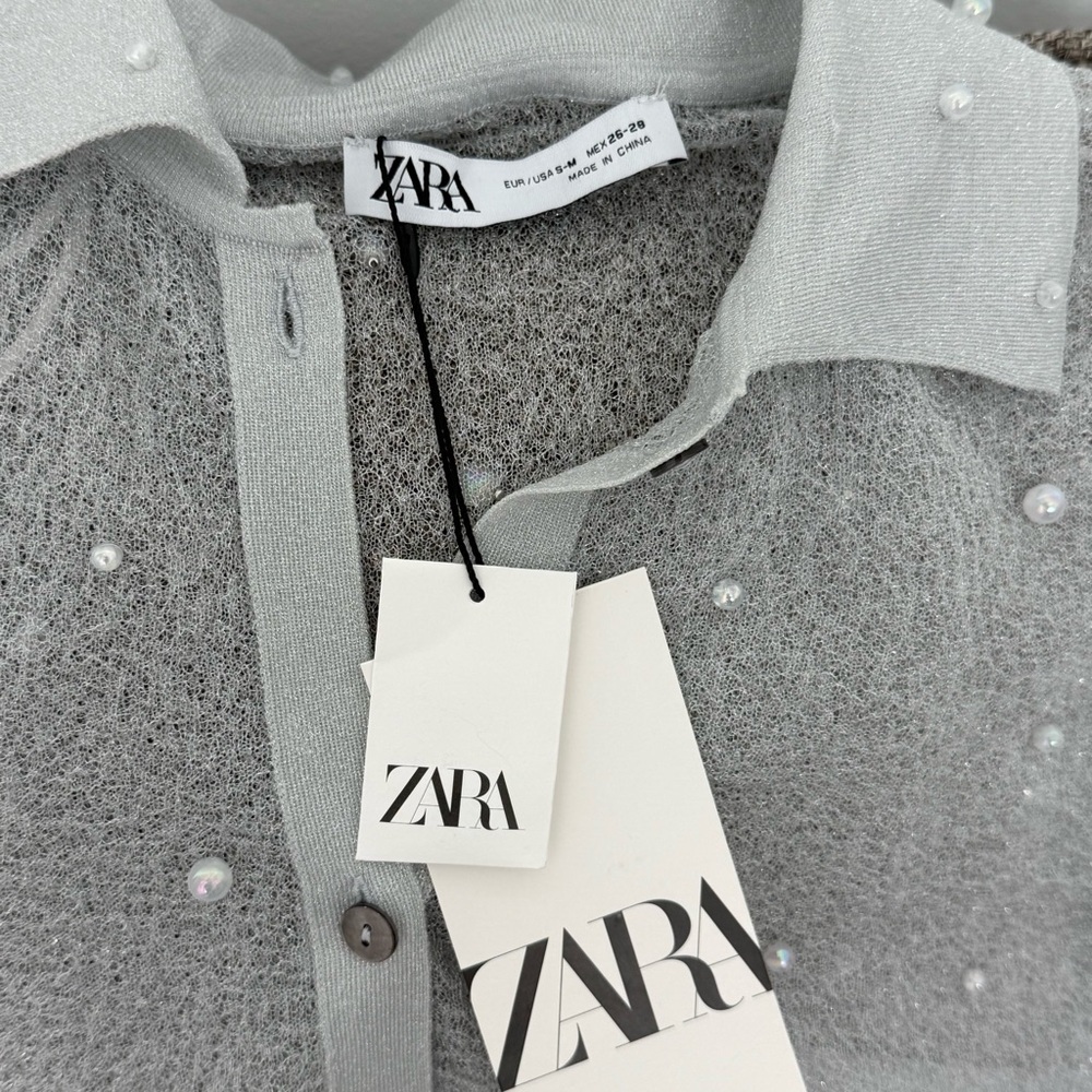 Zara Light Gray Cardigan with Pearl Details